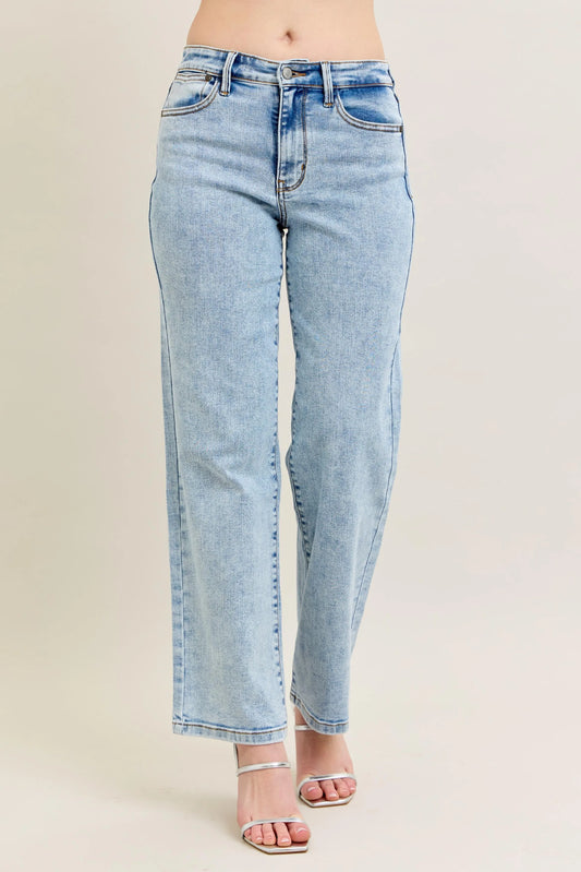 Judy Blue Full Size High Waist Stone Wash Straight Jeans Plus Size - Tigbul's Variety Fashion Shop