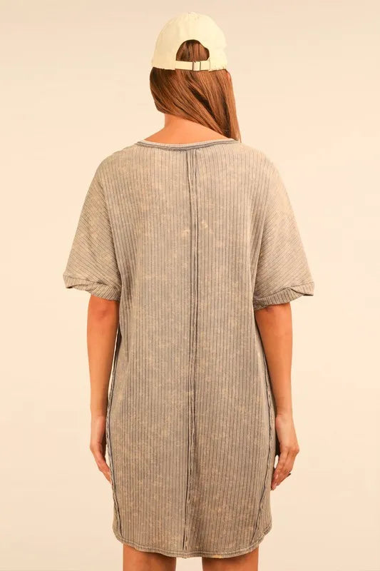 Plus Size Mineral Washed Ribbed Knit Mini Dress - Tigbul's Variety Fashion Shop