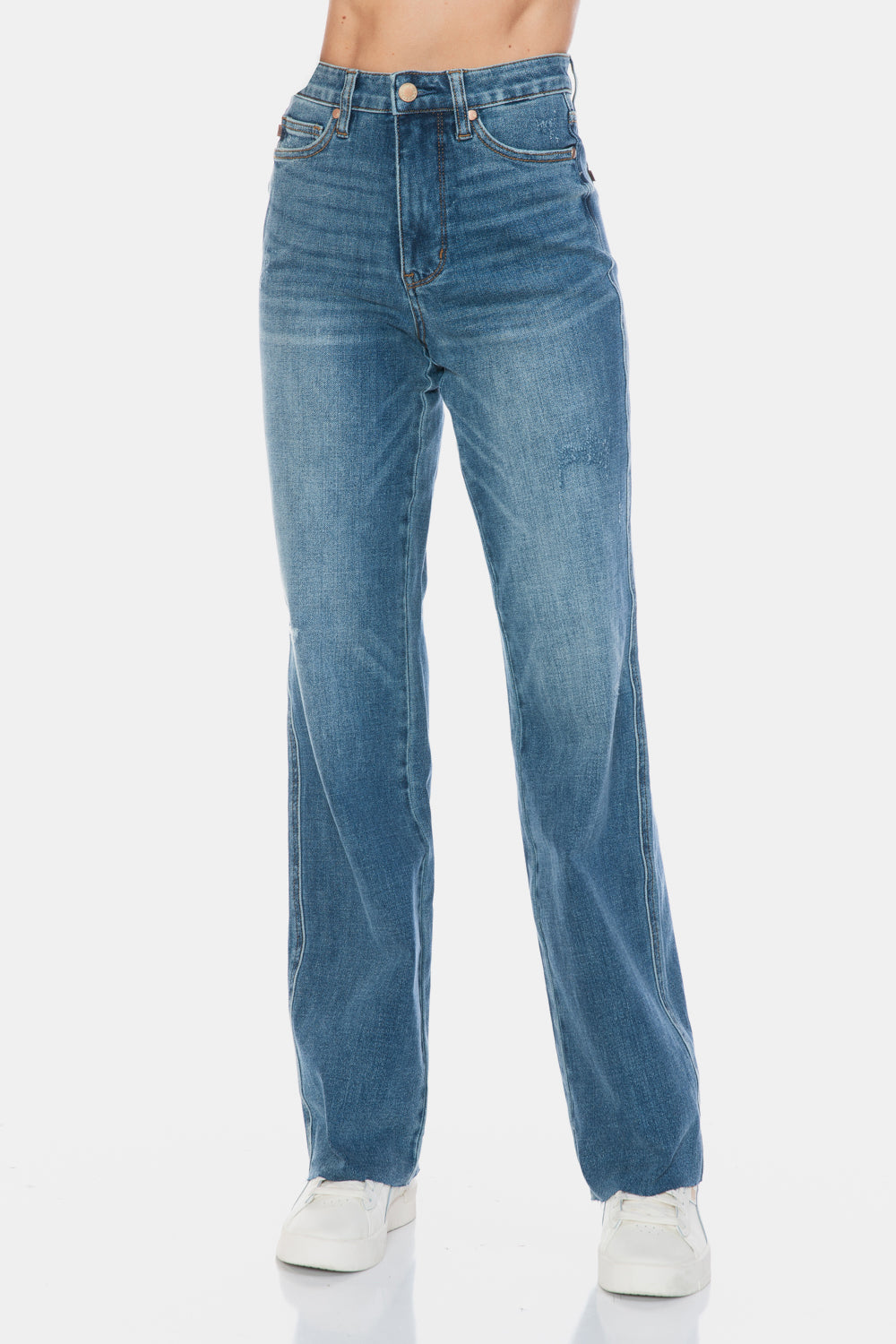 Judy Blue Full Size Tummy Control Cut Raw Hem Straight Jeans - Tigbul's Variety Fashion Shop