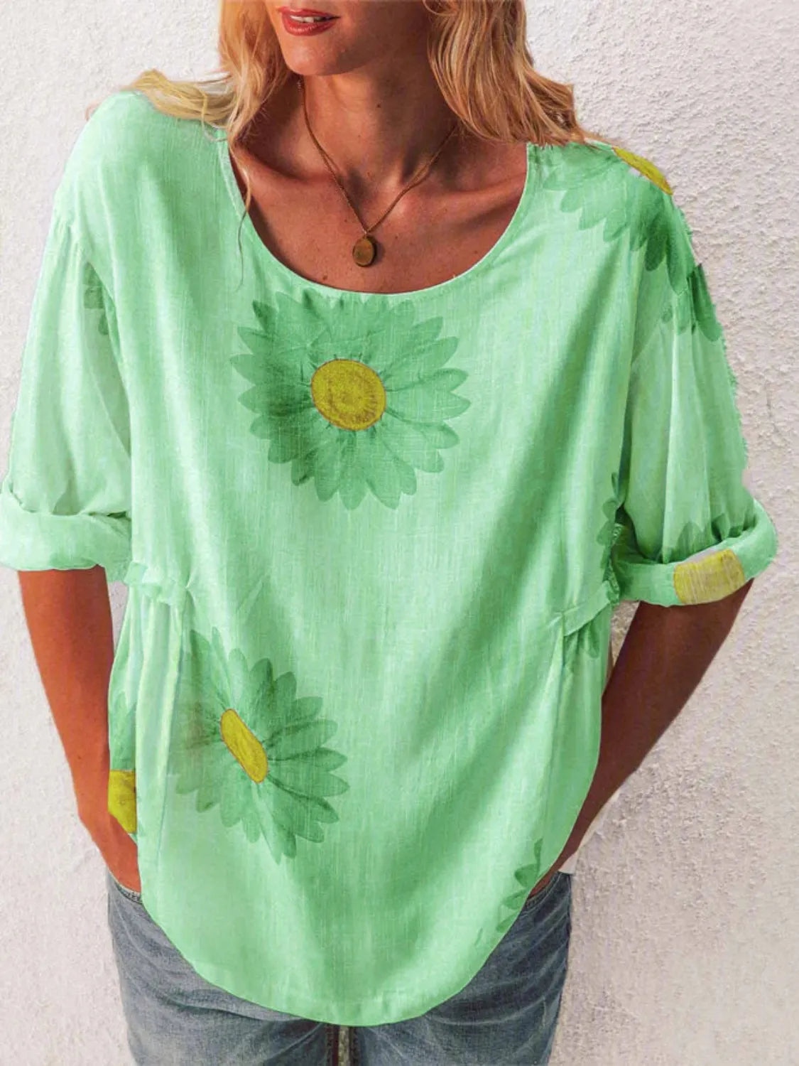 Full Size Flower Round Neck Half Sleeve T-Shirt Plus Size - Tigbul's Variety Fashion Shop