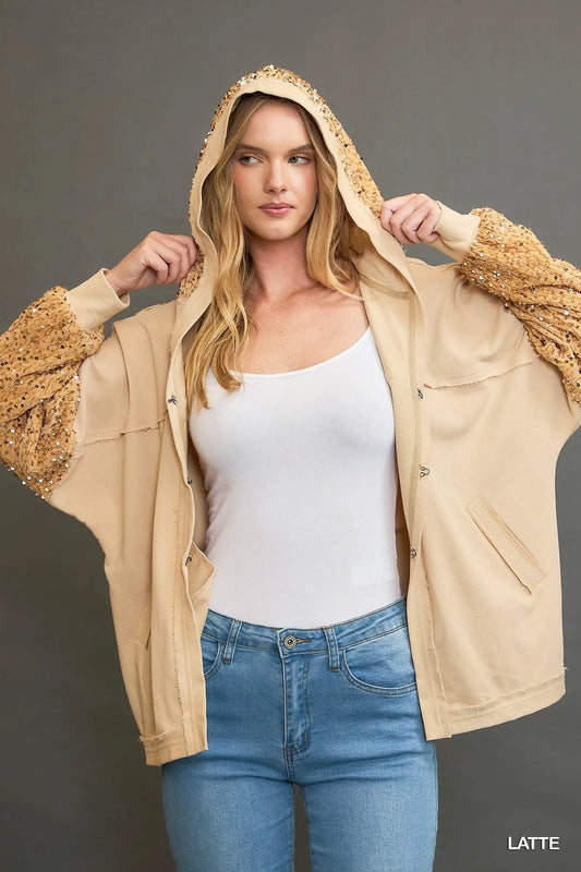 Umgee Sequined French Terry Jacket - Tigbul's Variety Fashion Shop