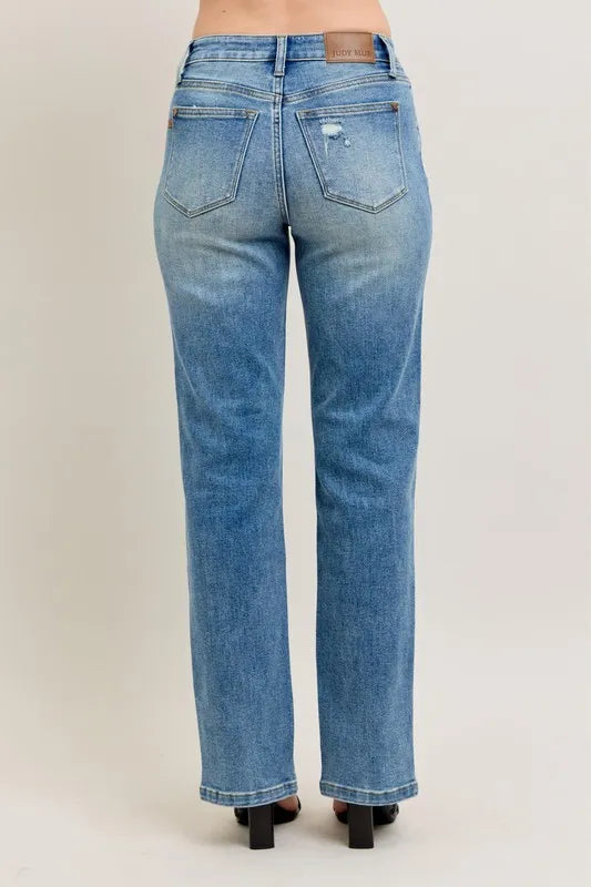 Judy Blue Full Size High Waist Vintage Wash Front Seam & Slit Straight Plus Size - Tigbul's Variety Fashion Shop