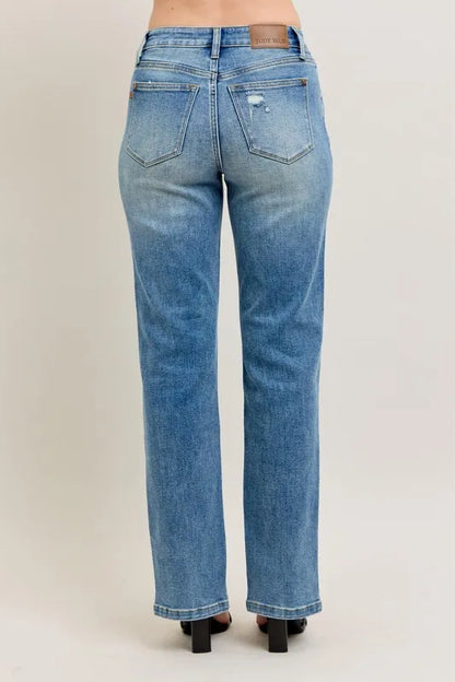 Judy Blue Full Size High Waist Vintage Wash Front Seam & Slit Straight Plus Size - Tigbul's Variety Fashion Shop