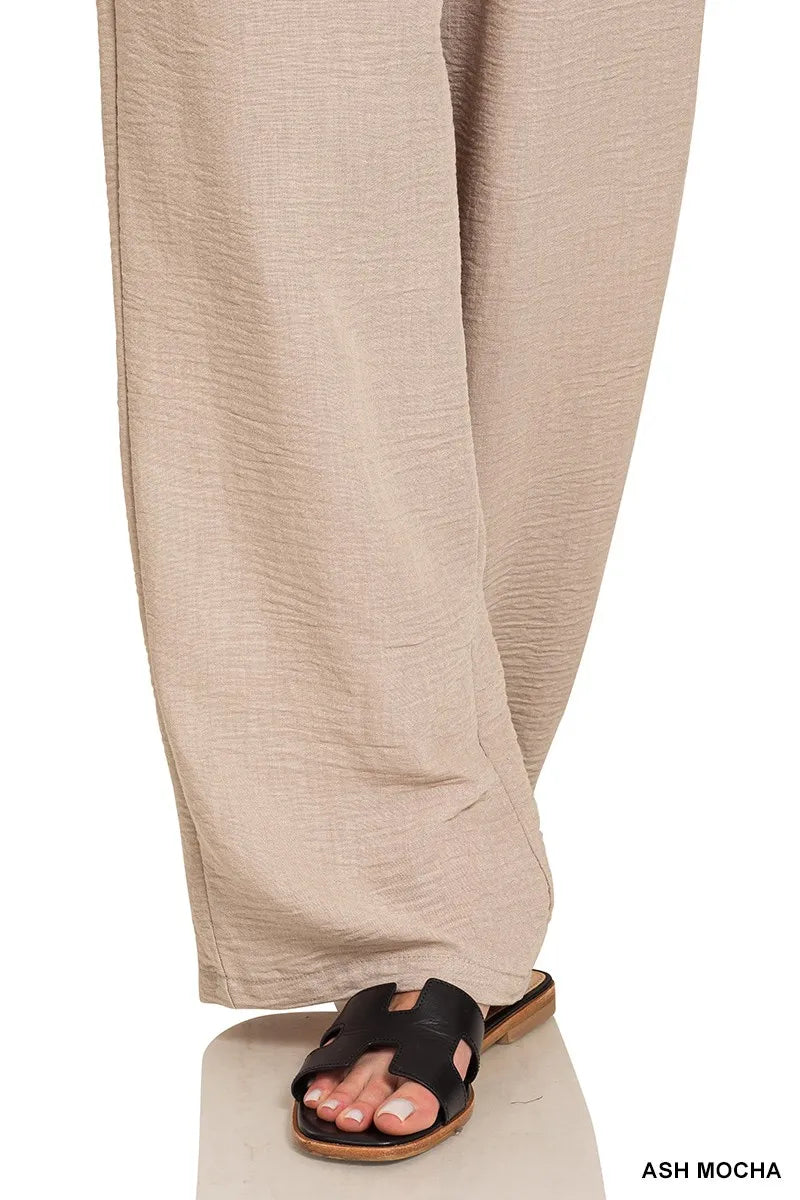 Zenana Woven Crepe Elastic Band Pants - Tigbul's Variety Fashion Shop