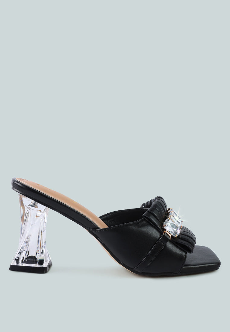 Deeba Diamante Embellishment Clear Spool Heel Sandals - Tigbul's Variety Fashion Shop