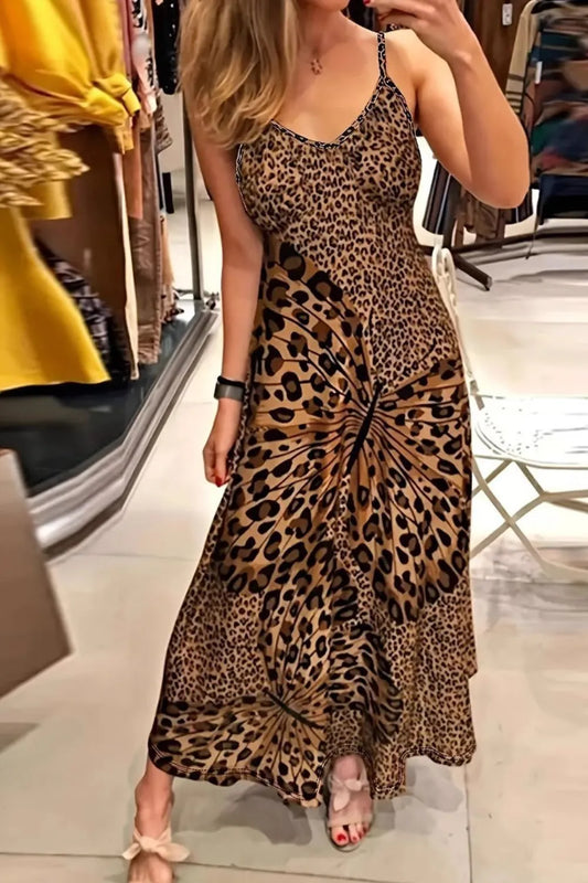 Butterfly Leopard Maxi Cami Dress - Tigbul's Variety Fashion Shop