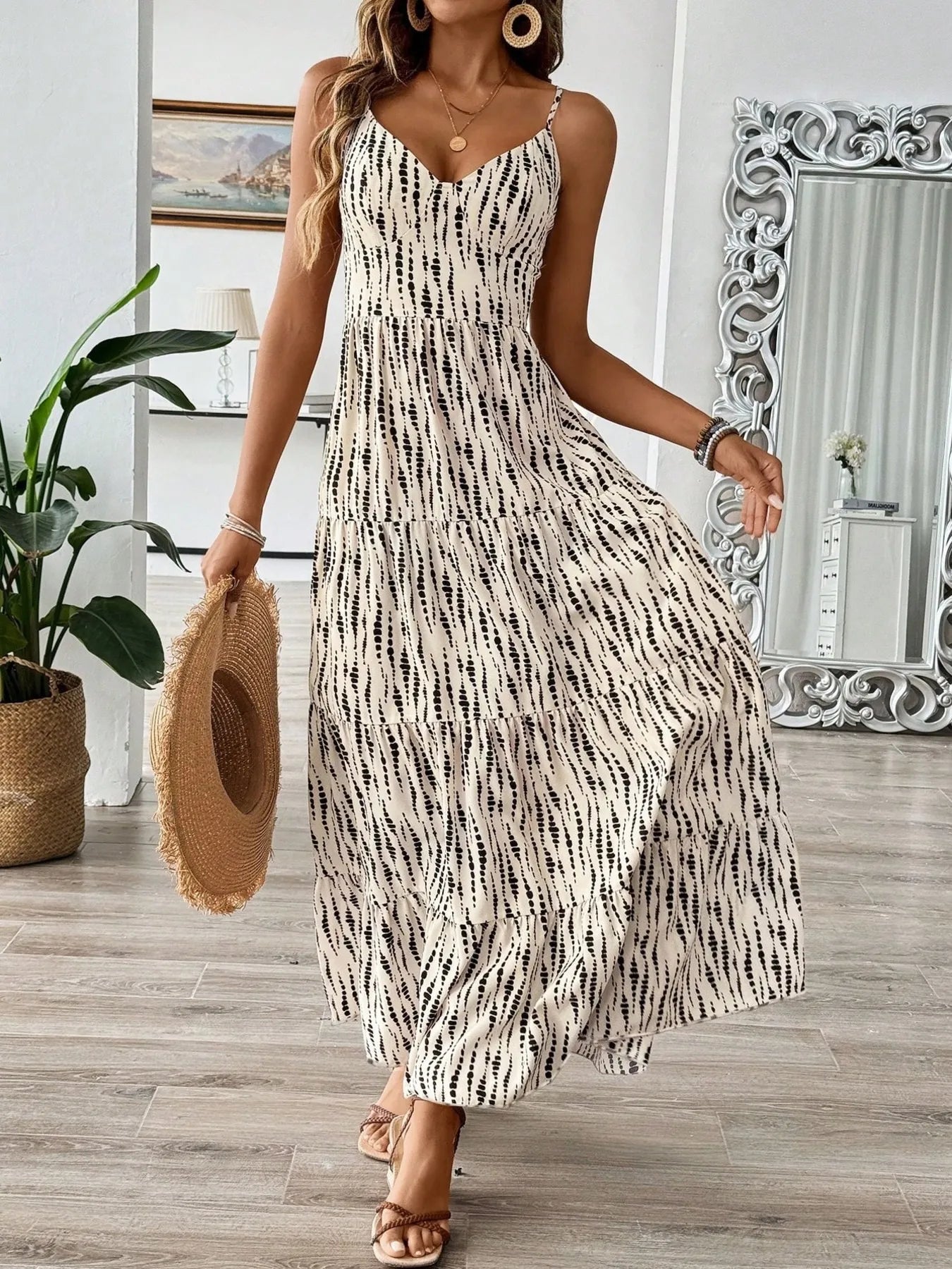 Tie Back Tiered Midi Cami Dress - Tigbul's Variety Fashion Shop