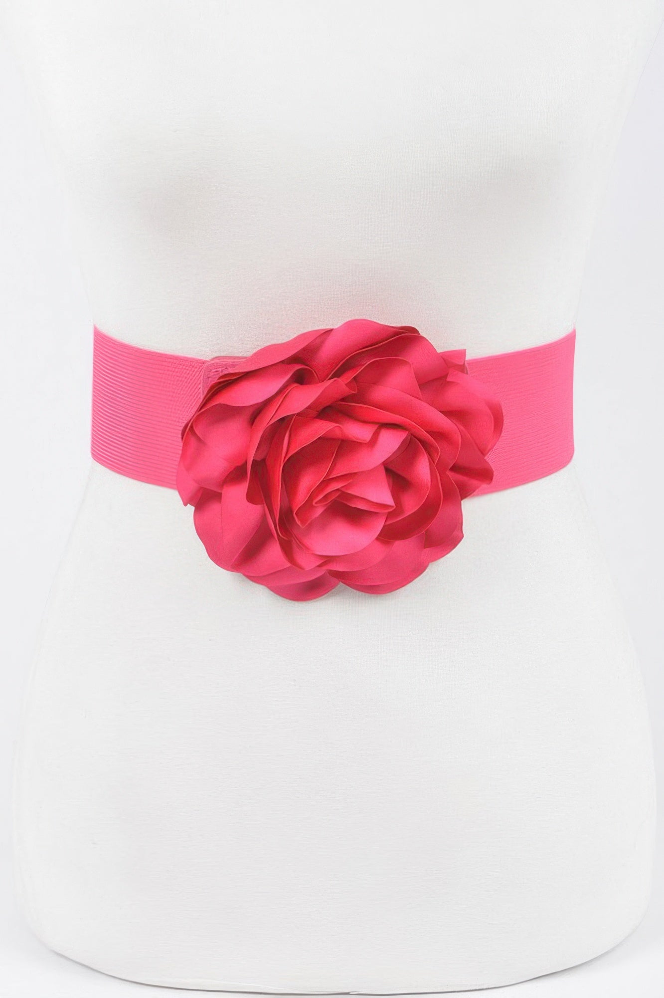 Fuchsia elastic plus size belt with large layered flower at center