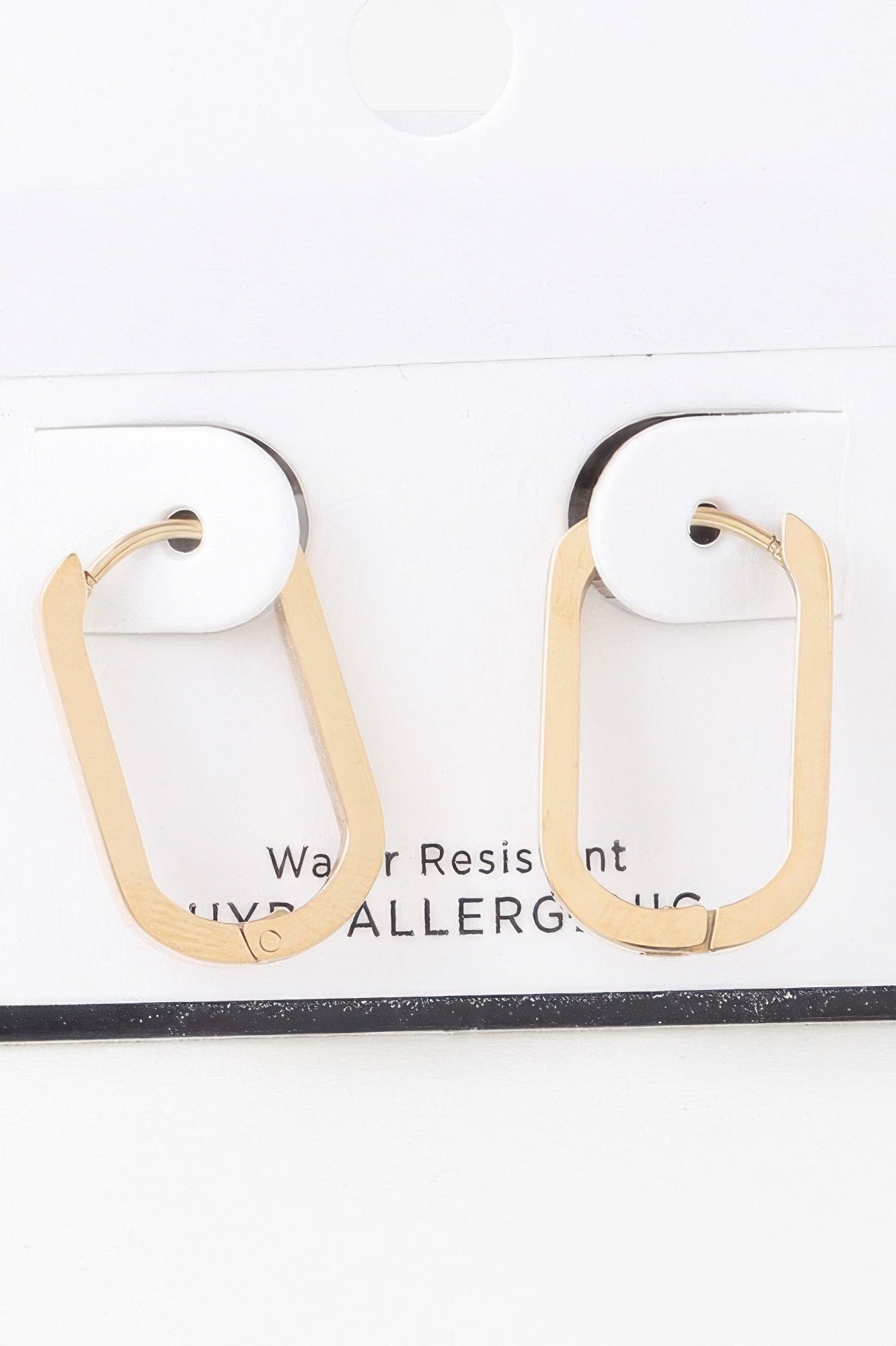 Delicate link oval earrings, gold-tone, hinged hoops with oval bar details
