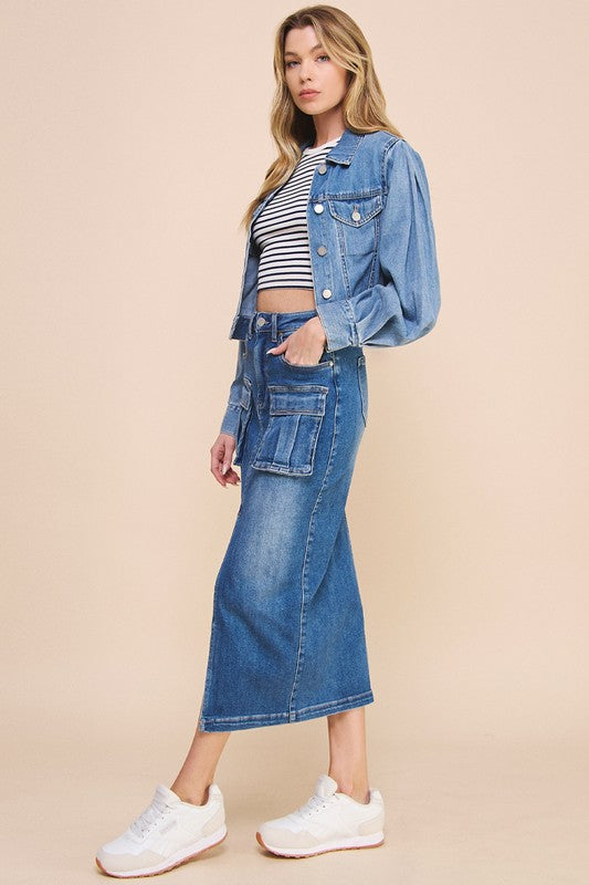 Denim Cargo Midi Skirt - Tigbul's Variety Fashion Shop