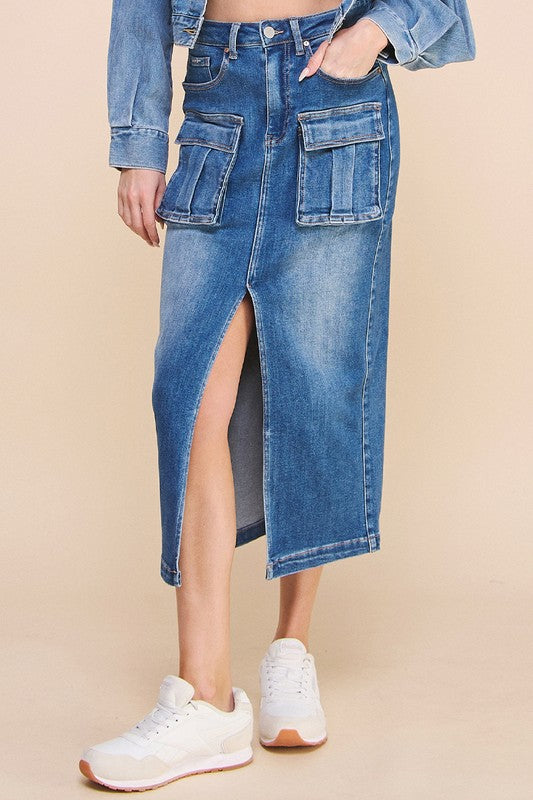 Denim Cargo Midi Skirt - Tigbul's Variety Fashion Shop