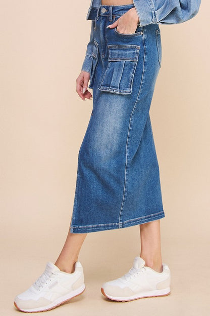 Denim Cargo Midi Skirt - Tigbul's Variety Fashion Shop