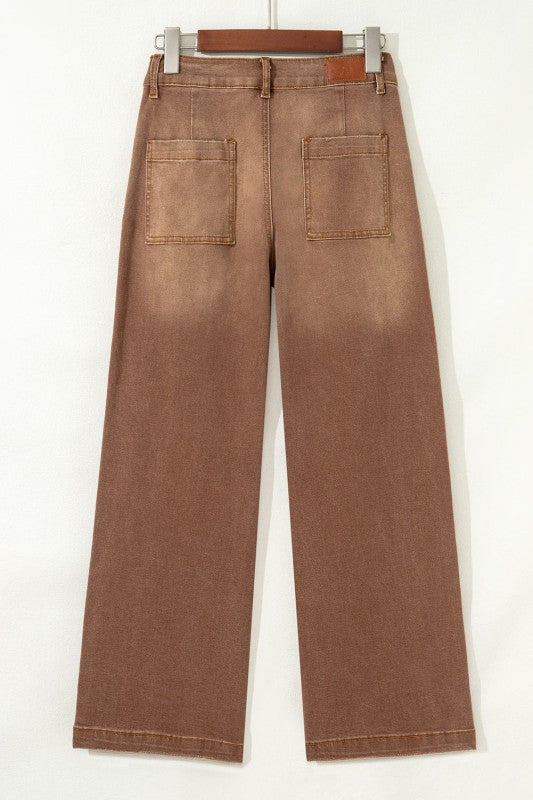 High-Waist Straight-Leg Jeans mit Patch-Taschen, braun (Vorderansicht)
