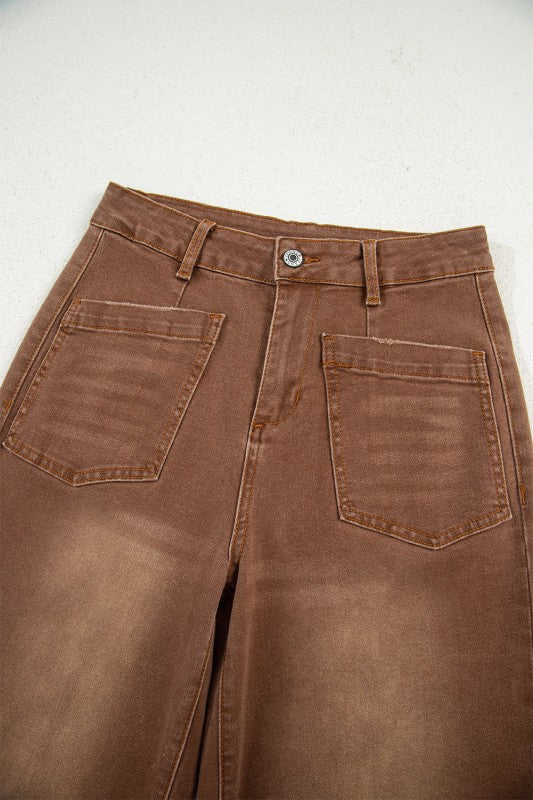 Nahansicht: High-Waist Straight-Leg Jeans mit Patch-Taschen, braun