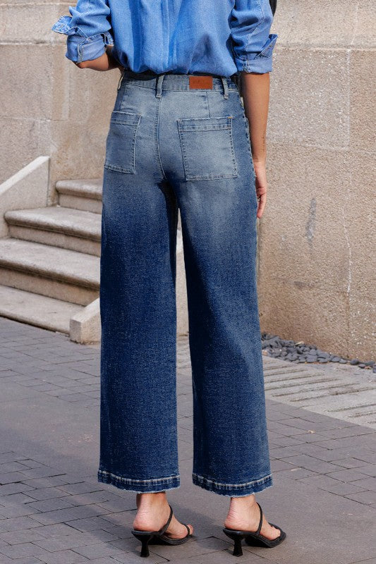 High-Waist Straight-Leg Denim Jeans, bläulich, mit Gesäßtaschen
