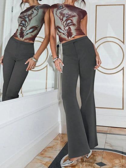 High Waist Flare Leg Trousers - Tigbul's Variety Fashion Shop