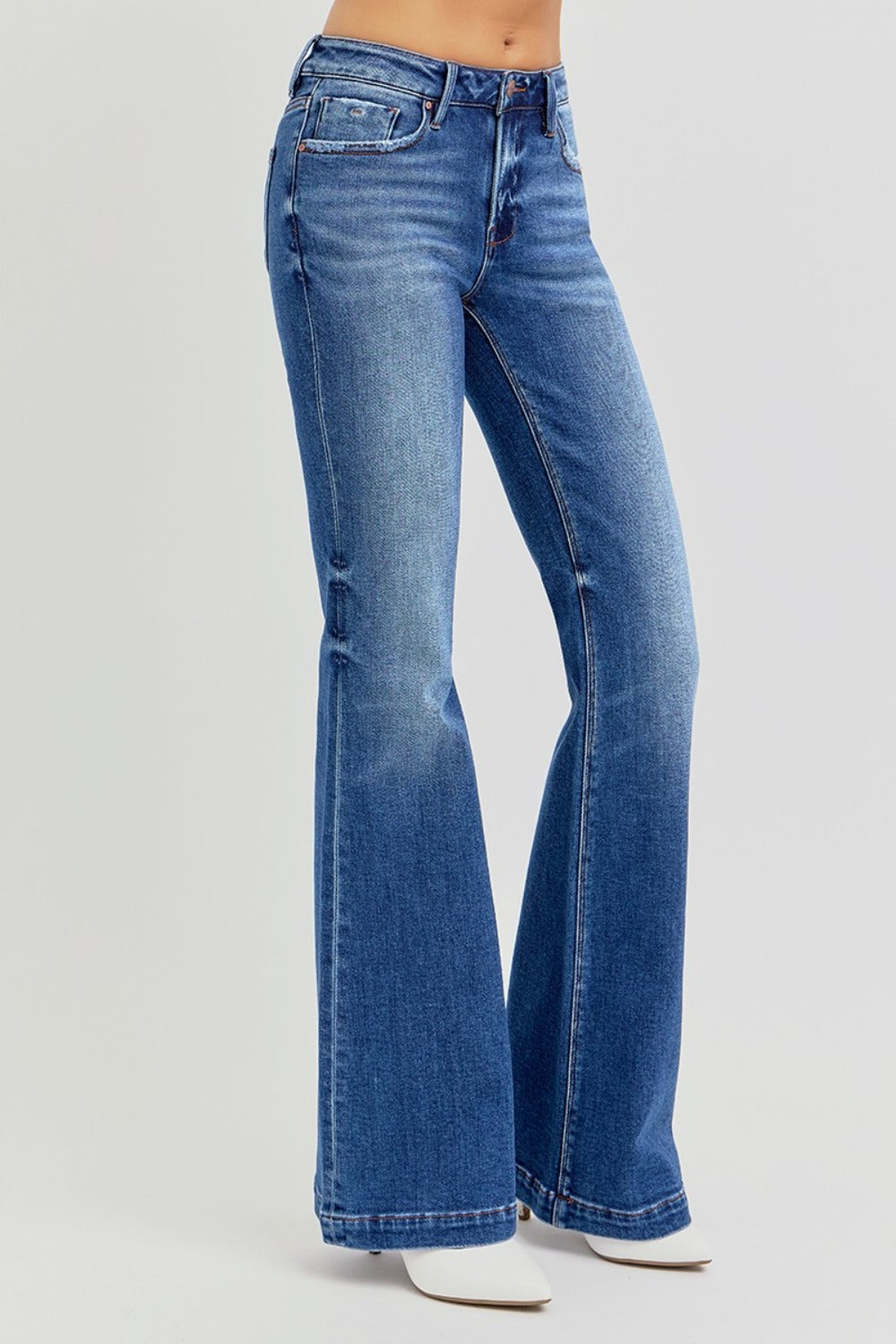 RISEN Full Size Low Rise Flare Jeans with Pockets - Tigbul's Variety Fashion Shop