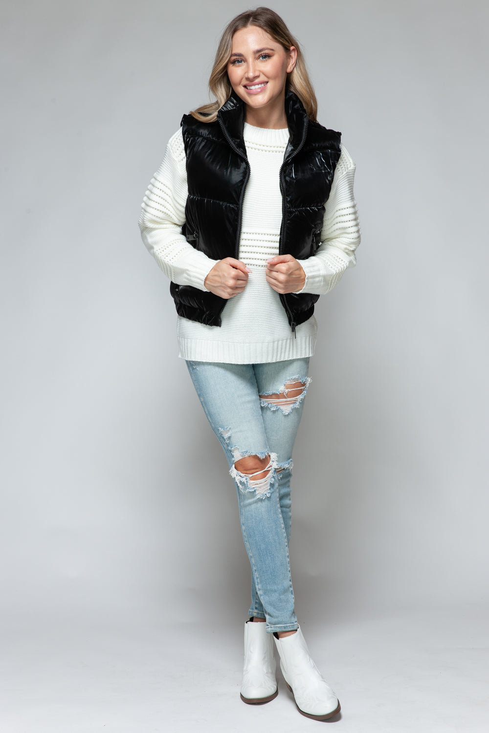 Black Fine Faux Fur Lining Quilted Vest - Tigbul's Variety Fashion Shop