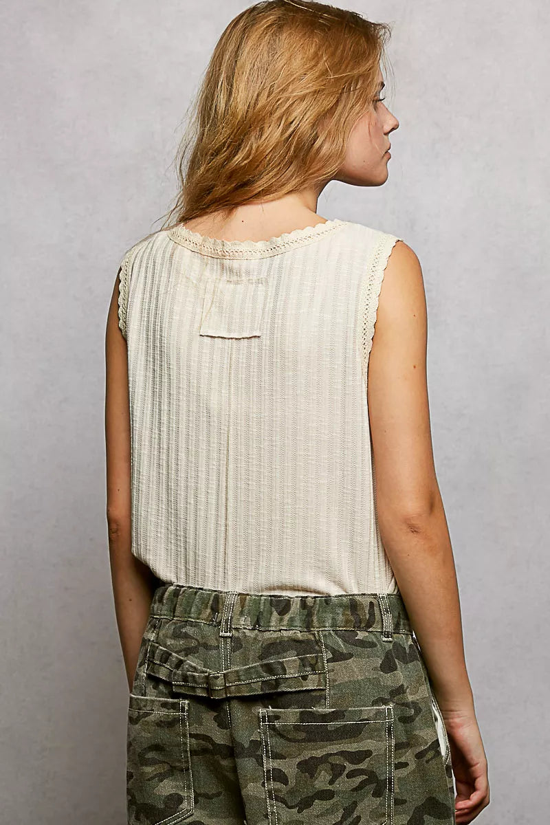 POL Ribbed Round Neck Tank with Lace Trim - Tigbul's Variety Fashion Shop