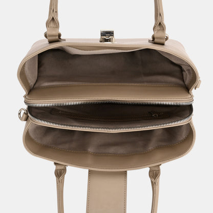 David Jones PU Leather Twist-Lock Tote Bag - Tigbuls Variety Fashion