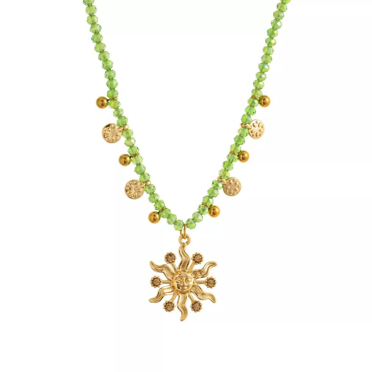 14K Gold-Plated Bead Sun Pendant Necklace - Tigbul's Variety Fashion Shop