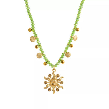 14K Gold-Plated Bead Sun Pendant Necklace - Tigbul's Variety Fashion Shop