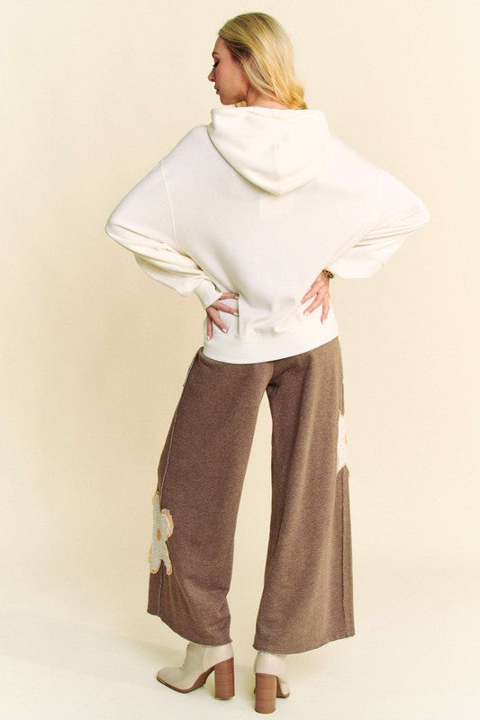 Brown Flower Patch Elastic Waist Wide Leg Pants - Tigbul's Variety Fashion Shop