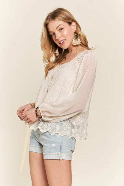 Button Down Embroidered Blouse - Tigbul's Variety Fashion Shop