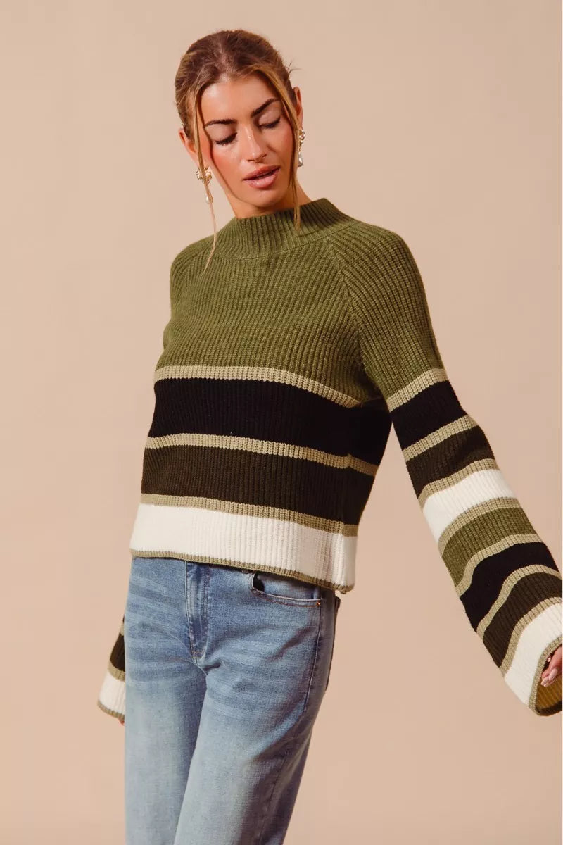 Multi Color Striped Mock Neck Sweater - Tigbul's Variety Fashion Shop