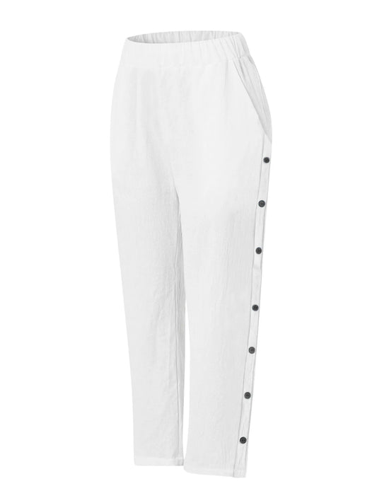 Full Size Side Decor Button Casual Wide Leg Pants Plus Size - Tigbul's Variety Fashion Shop
