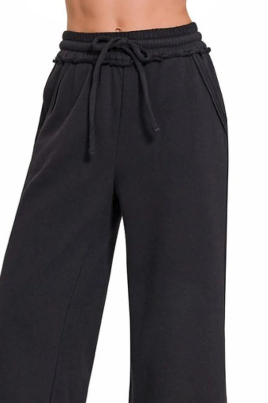 Zenana Fleece Exposed Seam Wide Leg Sweatpants - Tigbul's Variety Fashion Shop