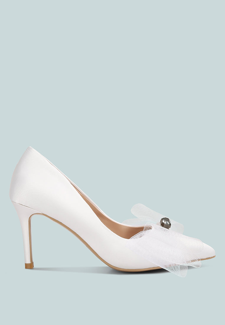 Odette Diamante Embellished Bow Stiletto Pumps - Tigbul's Variety Fashion Shop