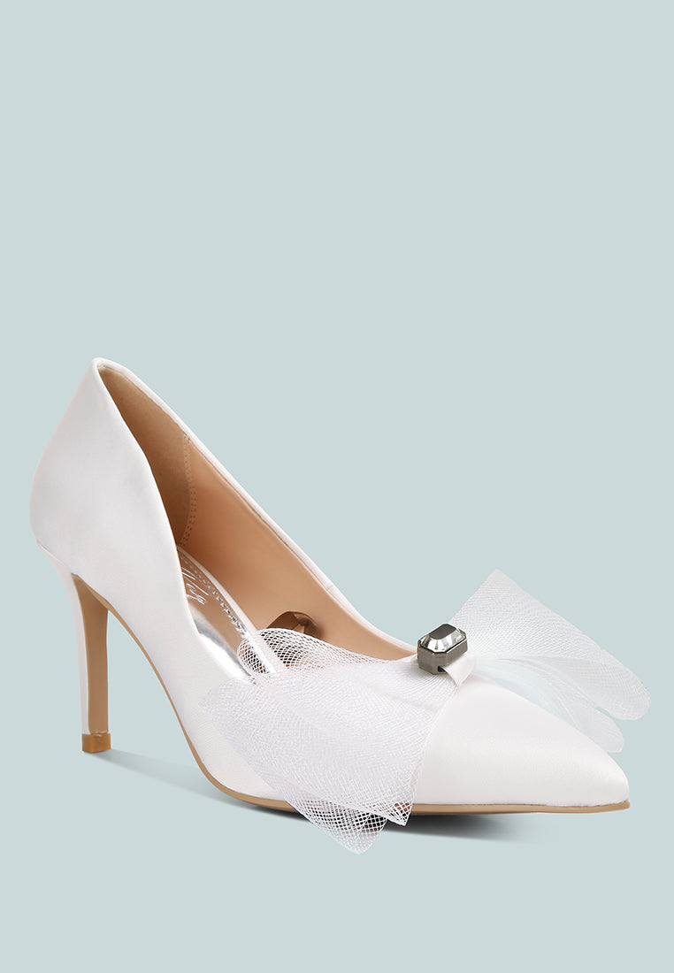 Odette Diamante Embellished Bow Stiletto Pumps - Tigbul's Variety Fashion Shop