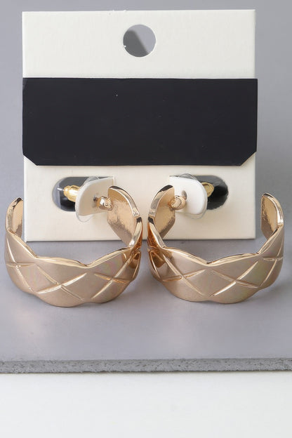 Diamond Quilt Cut Hoop Earrings - Tigbul's Variety Fashion Shop