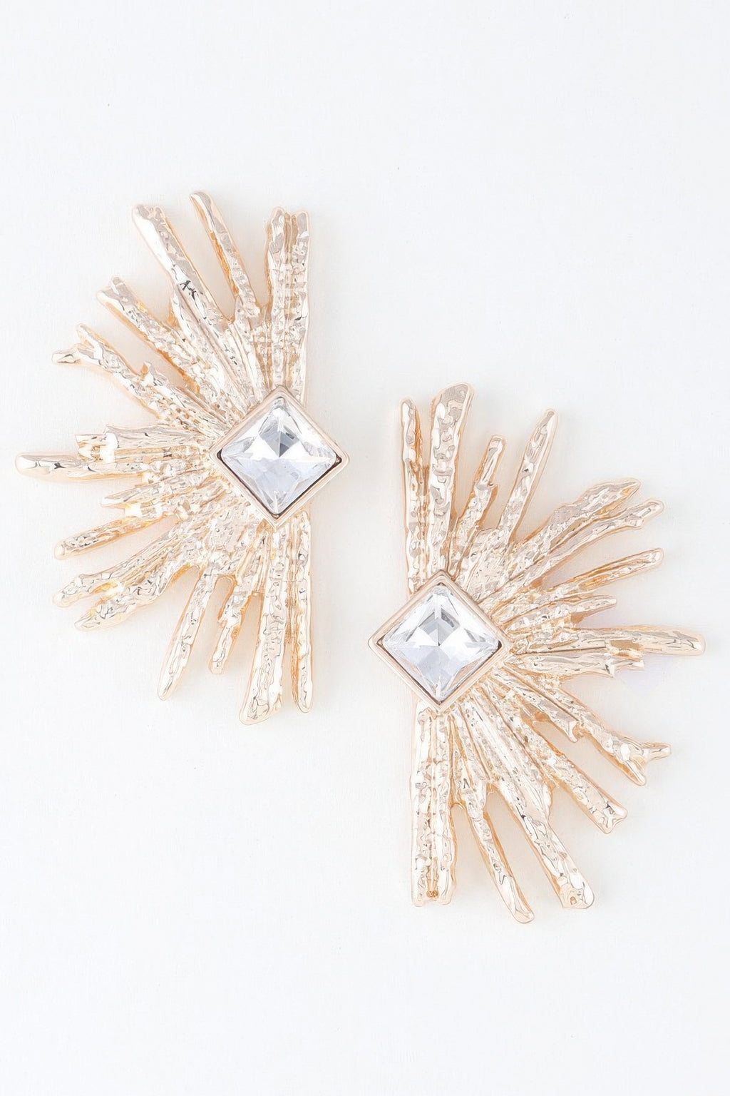 Diamond rhinestone flare earrings, gold-tone with clear square center stone