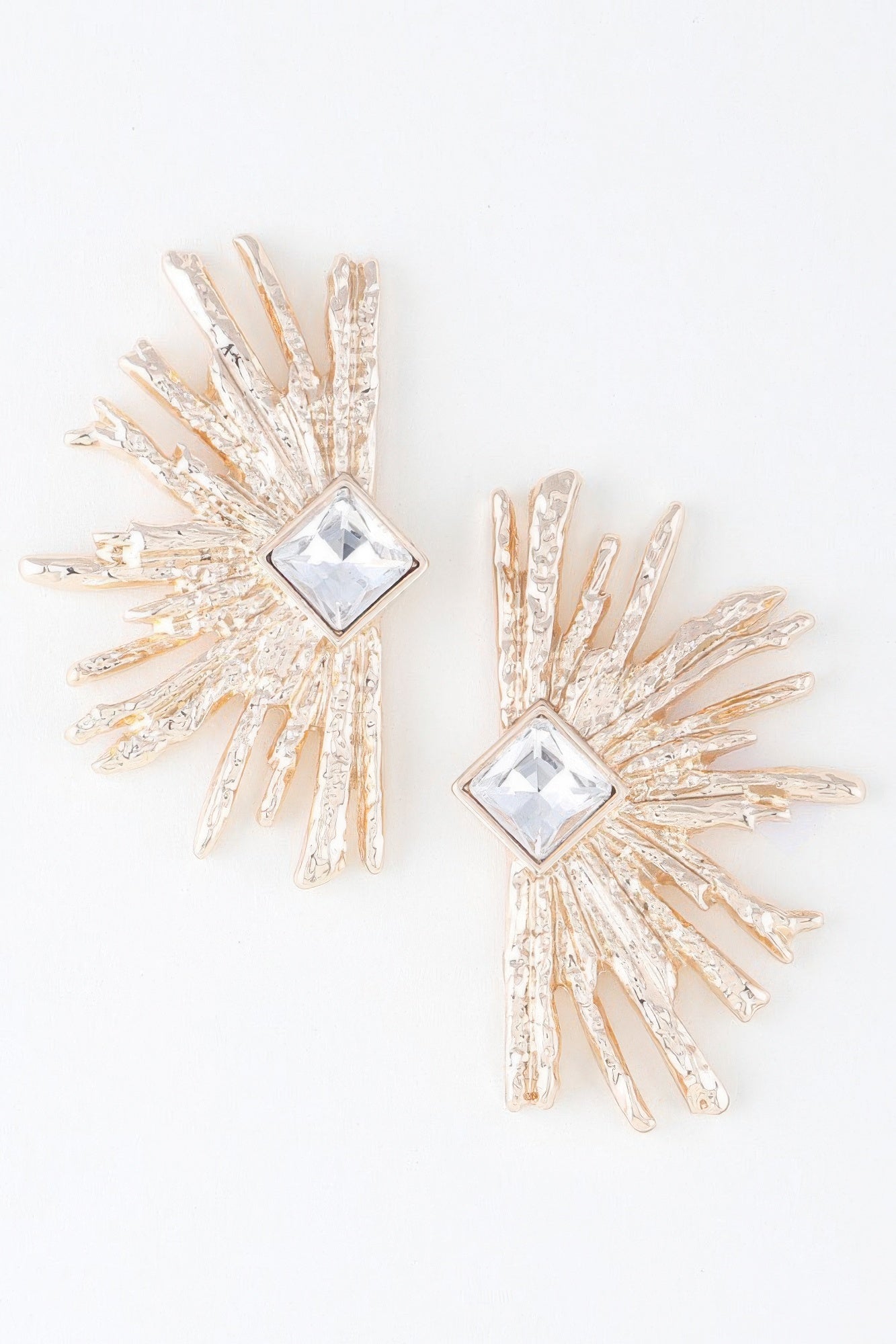 Diamond rhinestone flare earrings, gold-tone with clear square center stone