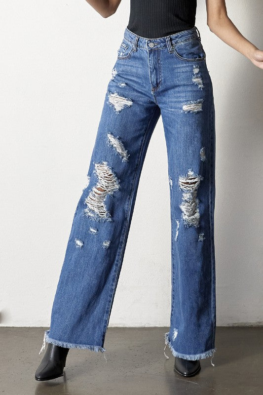 Distressed Frayed Hem Dad Jeans - Tigbul's Variety Fashion Shop