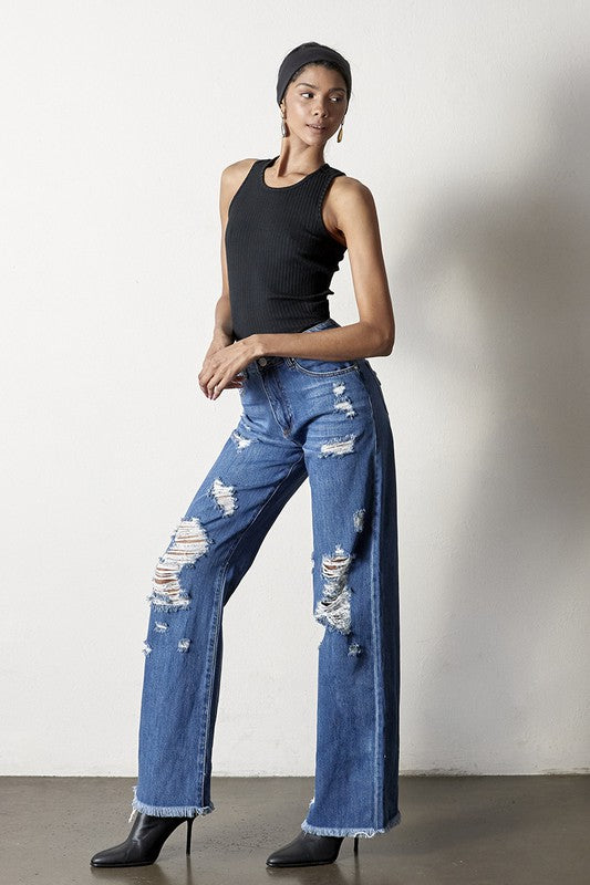 Distressed Frayed Hem Dad Jeans - Tigbul's Variety Fashion Shop