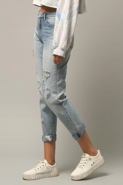Distressed Girlfriend Jeans - Tigbul's Variety Fashion Shop