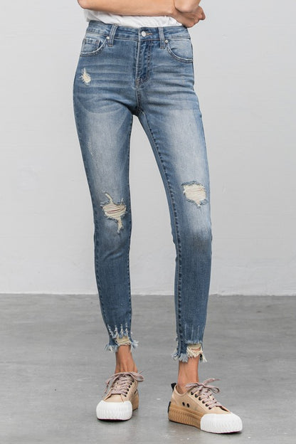 Distressed Raw Hem Skinny Jeans - Tigbul's Variety Fashion Shop