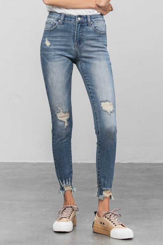 Distressed Raw Hem Skinny Jeans - Tigbul's Variety Fashion Shop