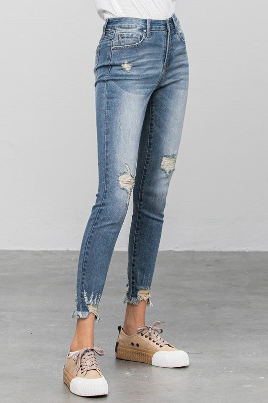 Distressed Raw Hem Skinny Jeans - Tigbul's Variety Fashion Shop
