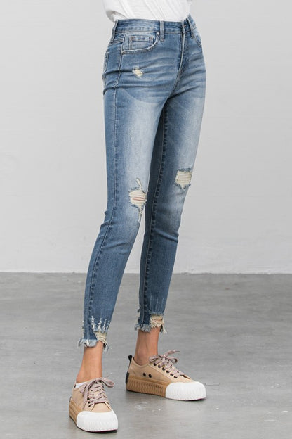 Distressed Raw Hem Skinny Jeans - Tigbul's Variety Fashion Shop