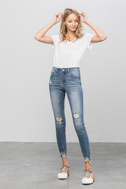 Distressed Raw Hem Skinny Jeans - Tigbul's Variety Fashion Shop