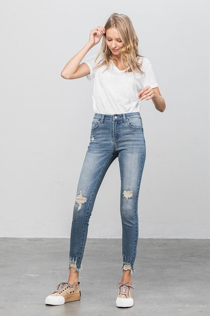 Distressed Raw Hem Skinny Jeans - Tigbul's Variety Fashion Shop