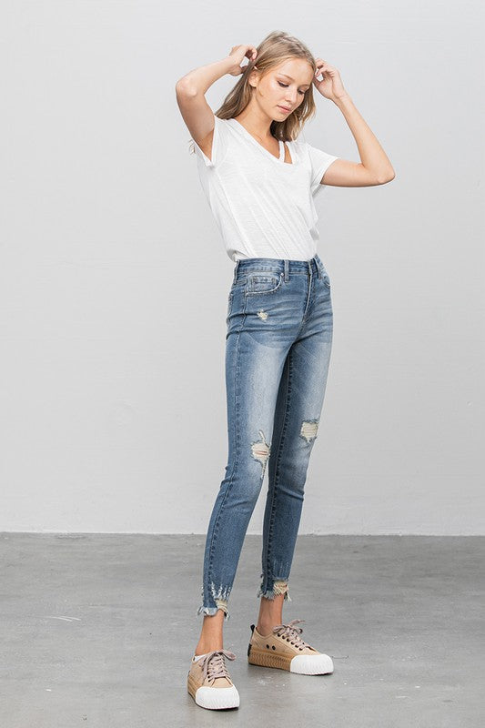 Distressed Raw Hem Skinny Jeans - Tigbul's Variety Fashion Shop