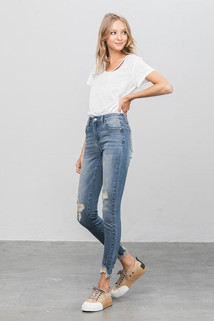 Distressed Raw Hem Skinny Jeans - Tigbul's Variety Fashion Shop