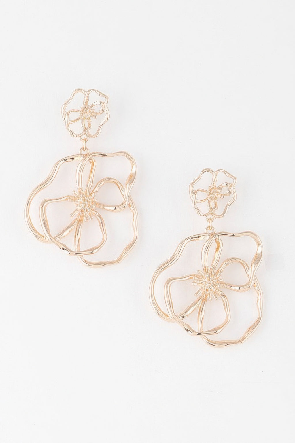 Doodle Flower Drop Earrings, gold-tone flower and swirl drop with small stud top