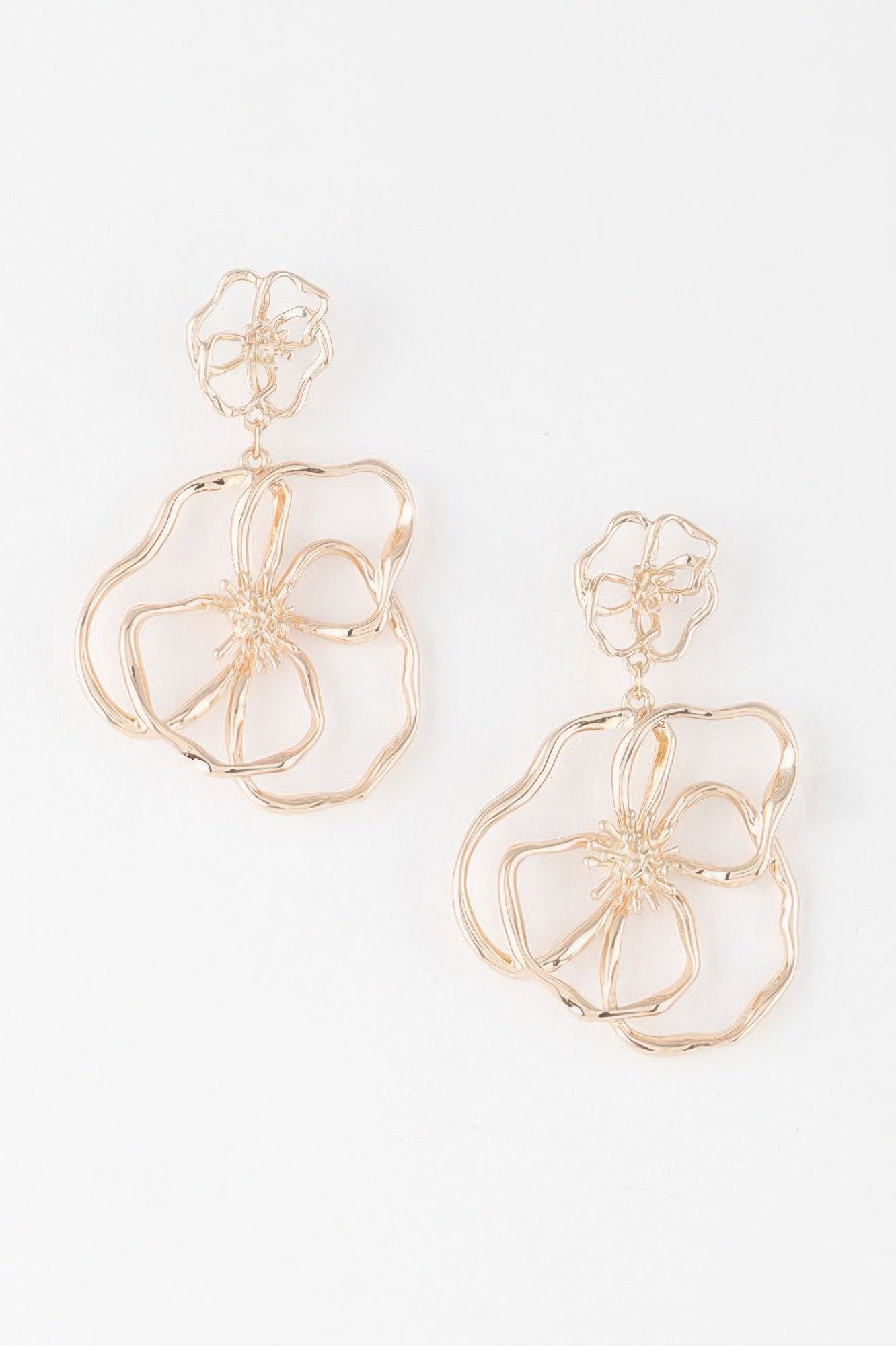 Doodle Flower Drop Earrings, gold-tone flower and swirl drop with small stud top