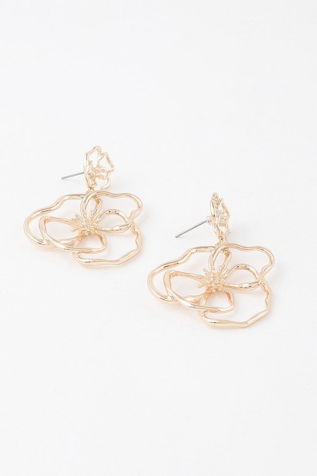 Doodle Flower Drop Earrings, gold-tone leaflike flower drop with textured center